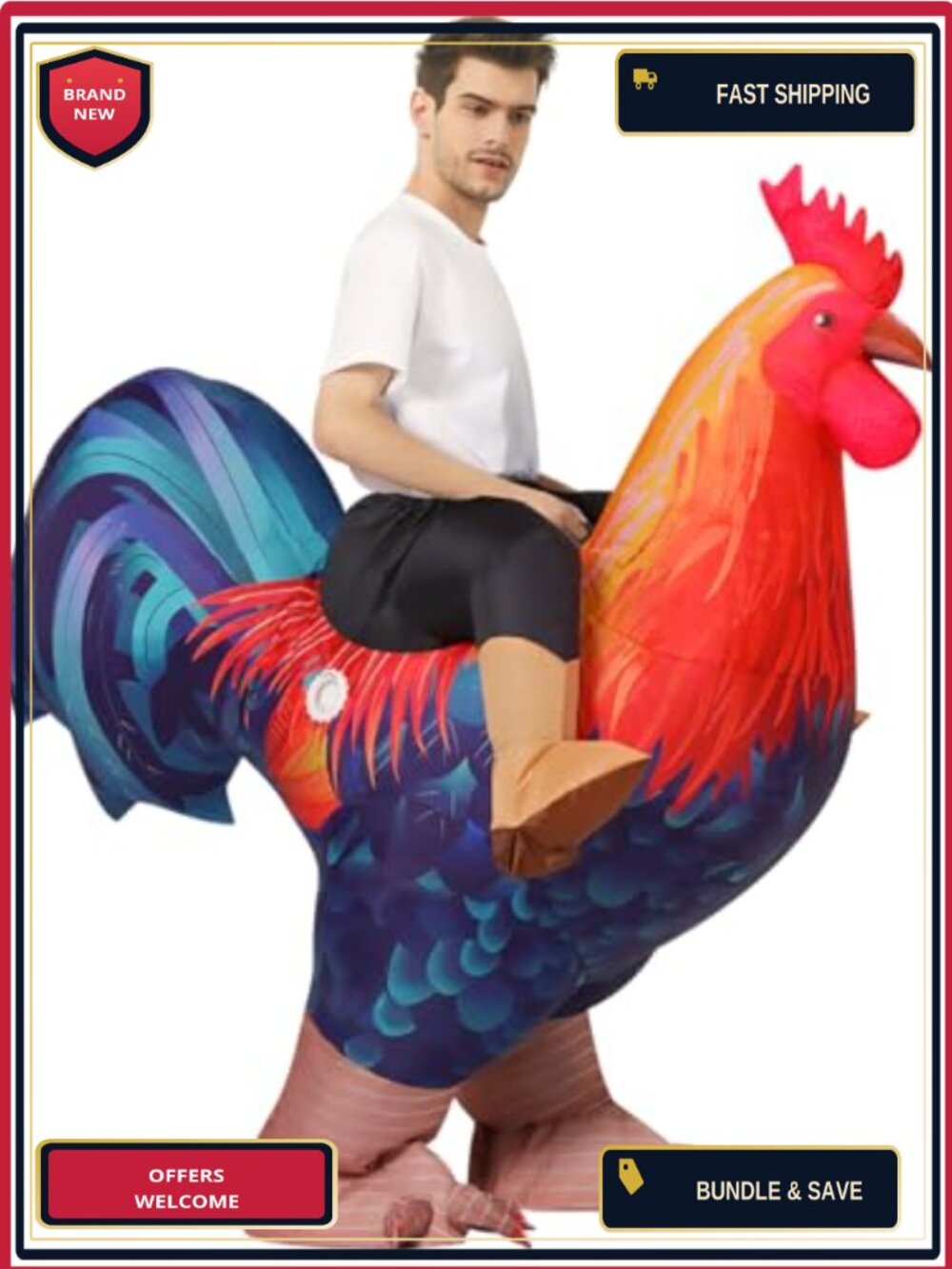 Adult Inflatable Chicken Costume Rooster Suit Funny Halloween Cosplay